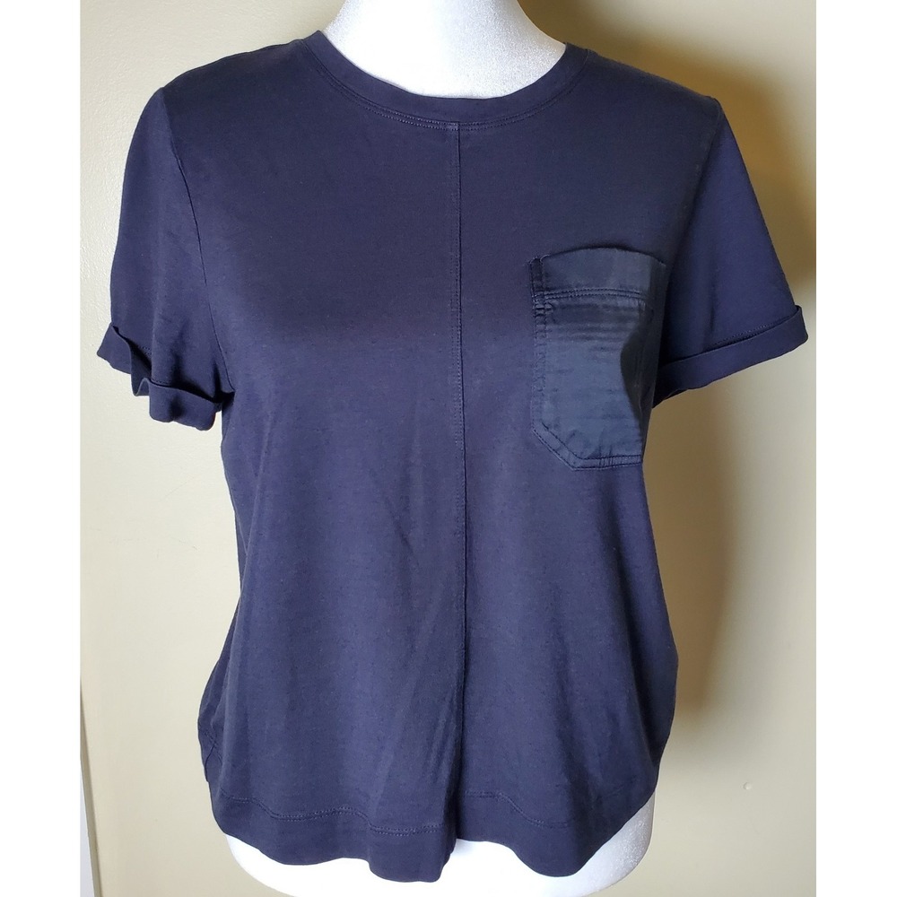 Me+Em Me & Em Navy Blue Basic Tee T-shirt Blouse Top Women's 6 Satin Pocket